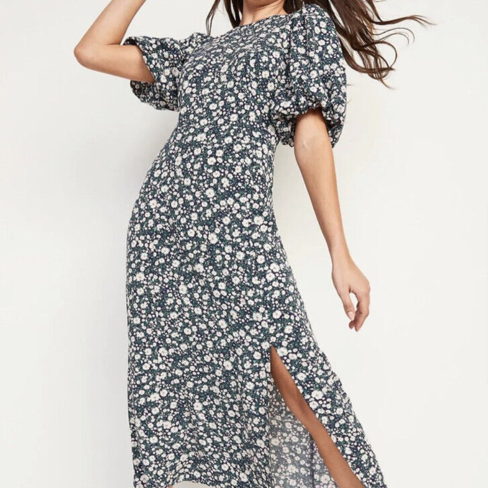Puff-Sleeve Maxi Shift Dress